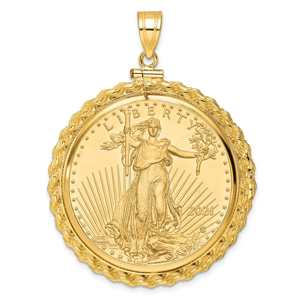 Charlie & Co Jewelry | Wideband Distinguished Coin Jewelry 14k Polished Casted Rope Mounted 1oz American Eagle Screw Top Coin Bezel Pendant - Model C8195/32.7C