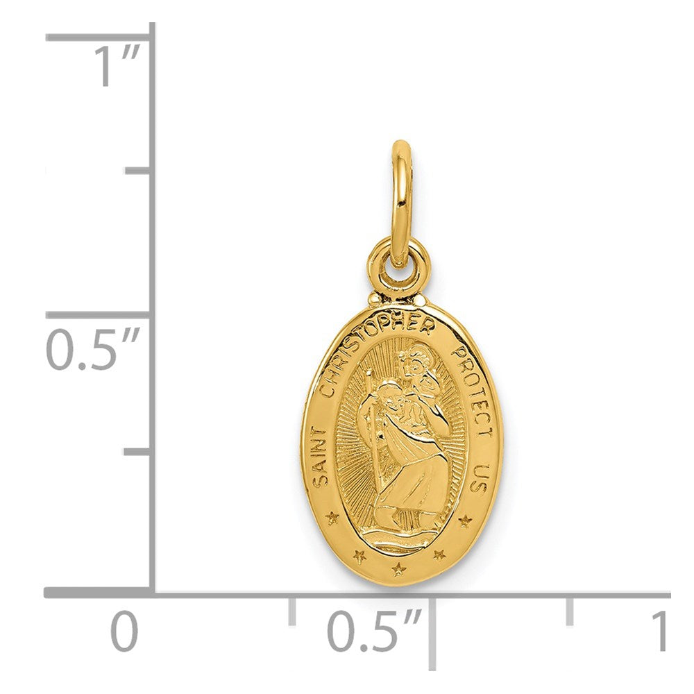 14K Gold Small Saint Christopher Solid Oval Medal Charm - Charlie & Co. Jewelry