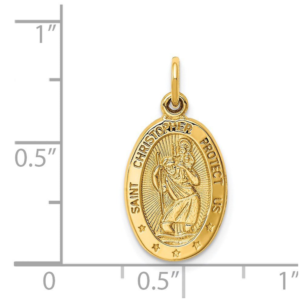 14K Gold Saint Christopher Solid Oval Medal Charm - Charlie & Co. Jewelry