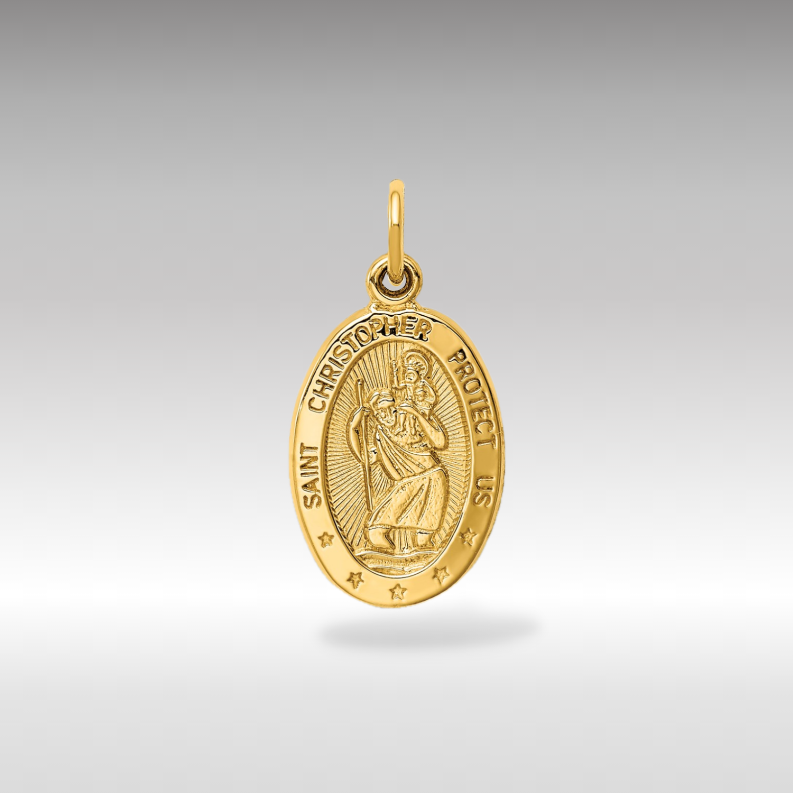 14K Gold Saint Christopher Solid Oval Medal Charm - Charlie & Co. Jewelry