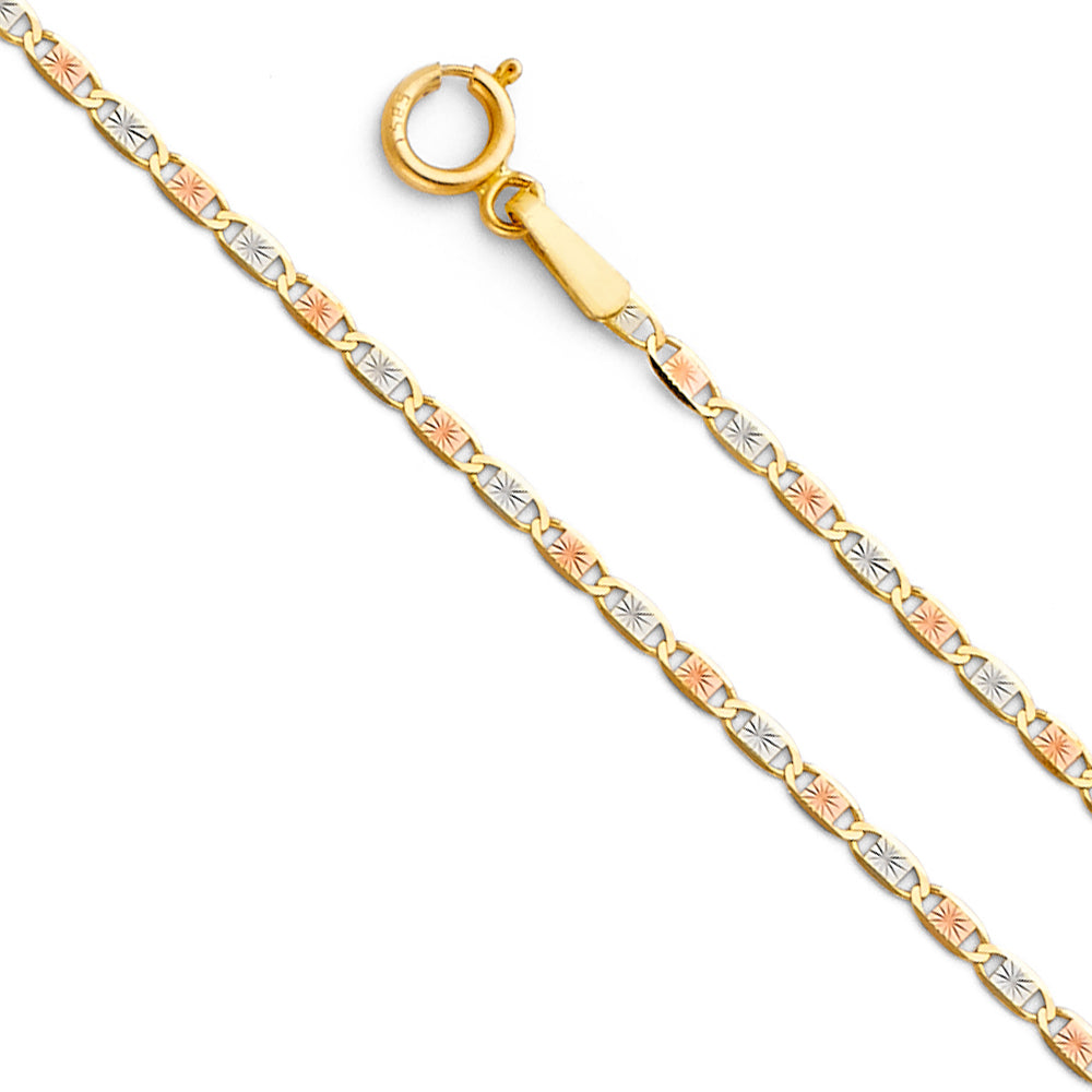 14k Gold 1.5mm Three-Tone Starburst Diamond-Cut Valentino Chain - Model CH-0116