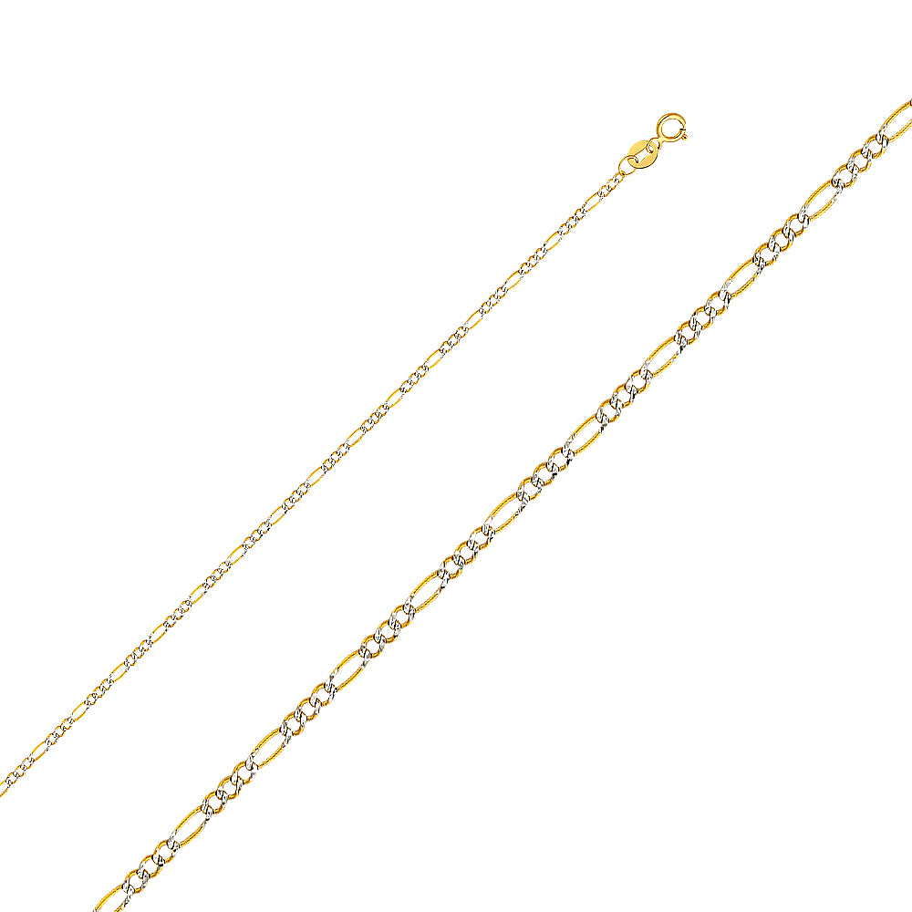 14k Gold 1.8mm Two-Tone Lightweight Figaro Chain - Model CH-0124