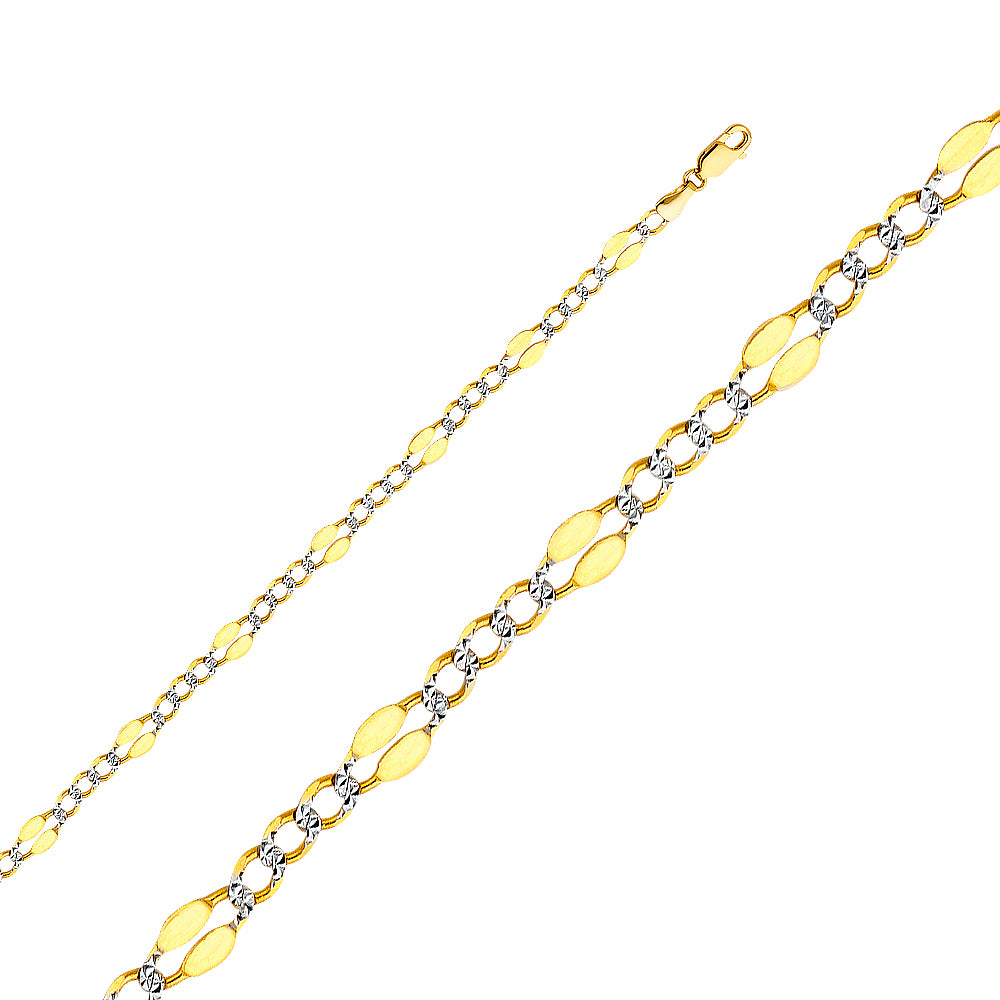 14k Gold 4.8mm Two-Tone Figaro Bracelet 7.5 Inch - Model CH-0131
