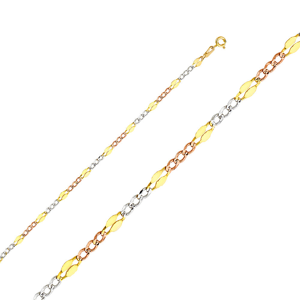 14k Gold 3.7mm Three-Tone Figaro Chain - Model CH-0134