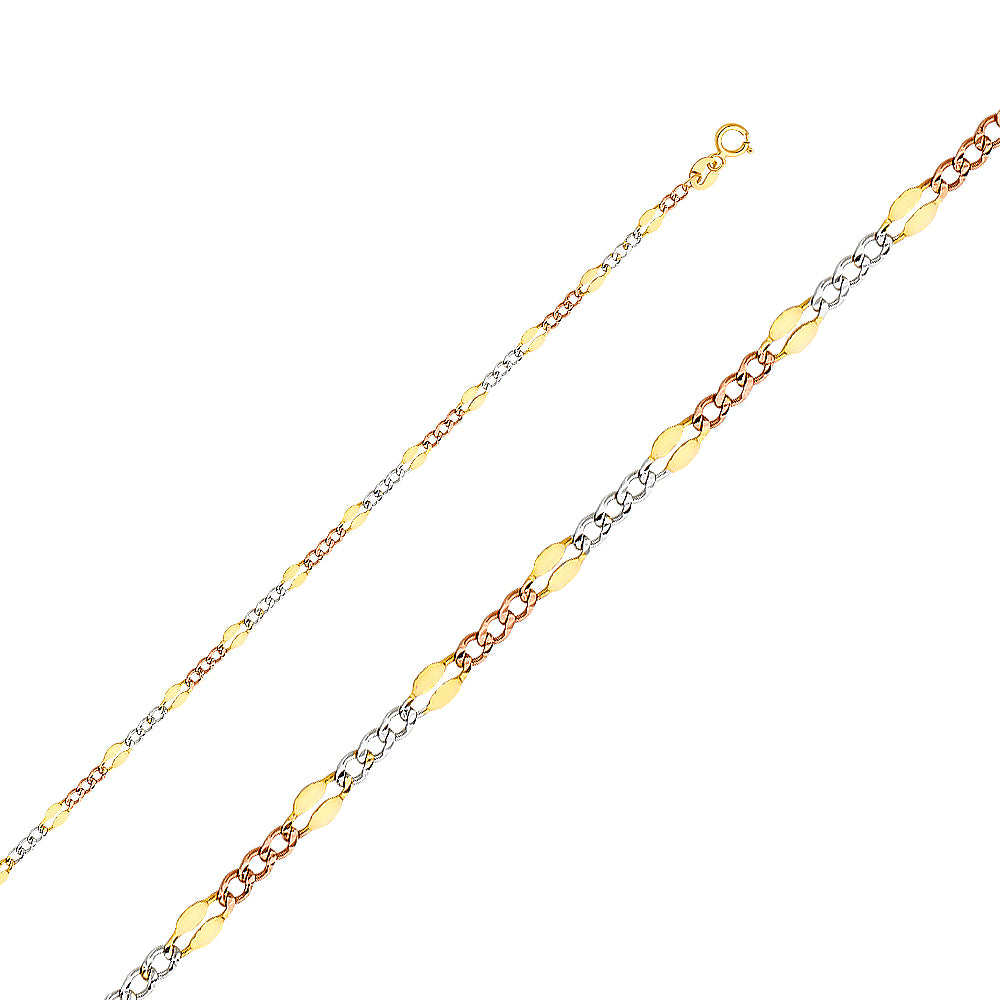 14k Gold 3.2mm Three-Tone Figaro Chain - Model CH-0135