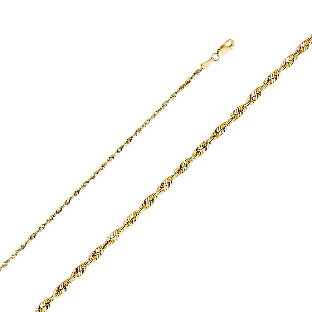 14k Gold 2.3mm Solid LightWeight Diamond-Cut Rope Chain - Model CH-0138