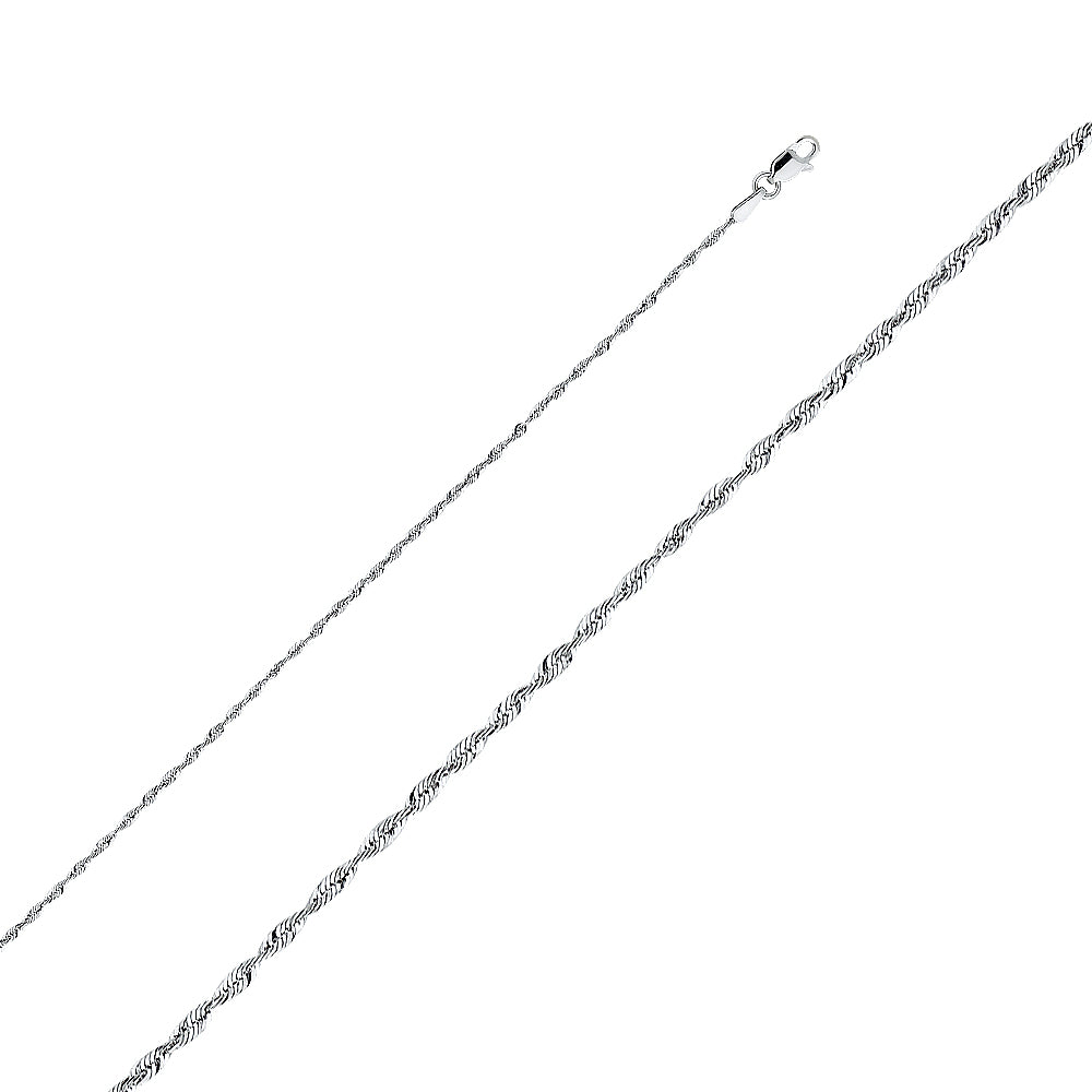 14k White Gold 1.5mm Solid Lightweight Diamond-Cut Rope Chain - Model CH-0144