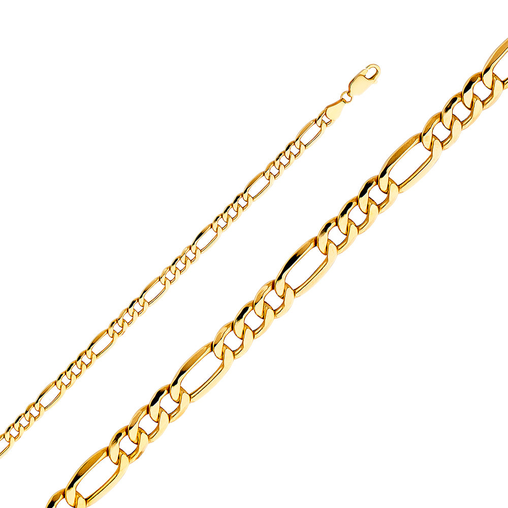 14k Gold 5.1mm Hollow Figaro Bracelet 7.5 Inch - Model CH-0155