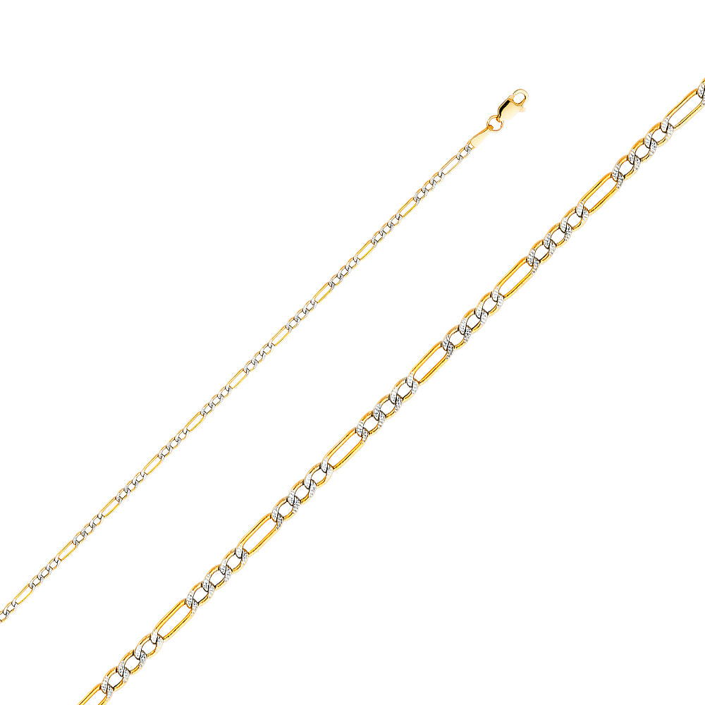 14k Gold 2.3mm Two-Tone Hollow Figaro Chain - Model CH-0162