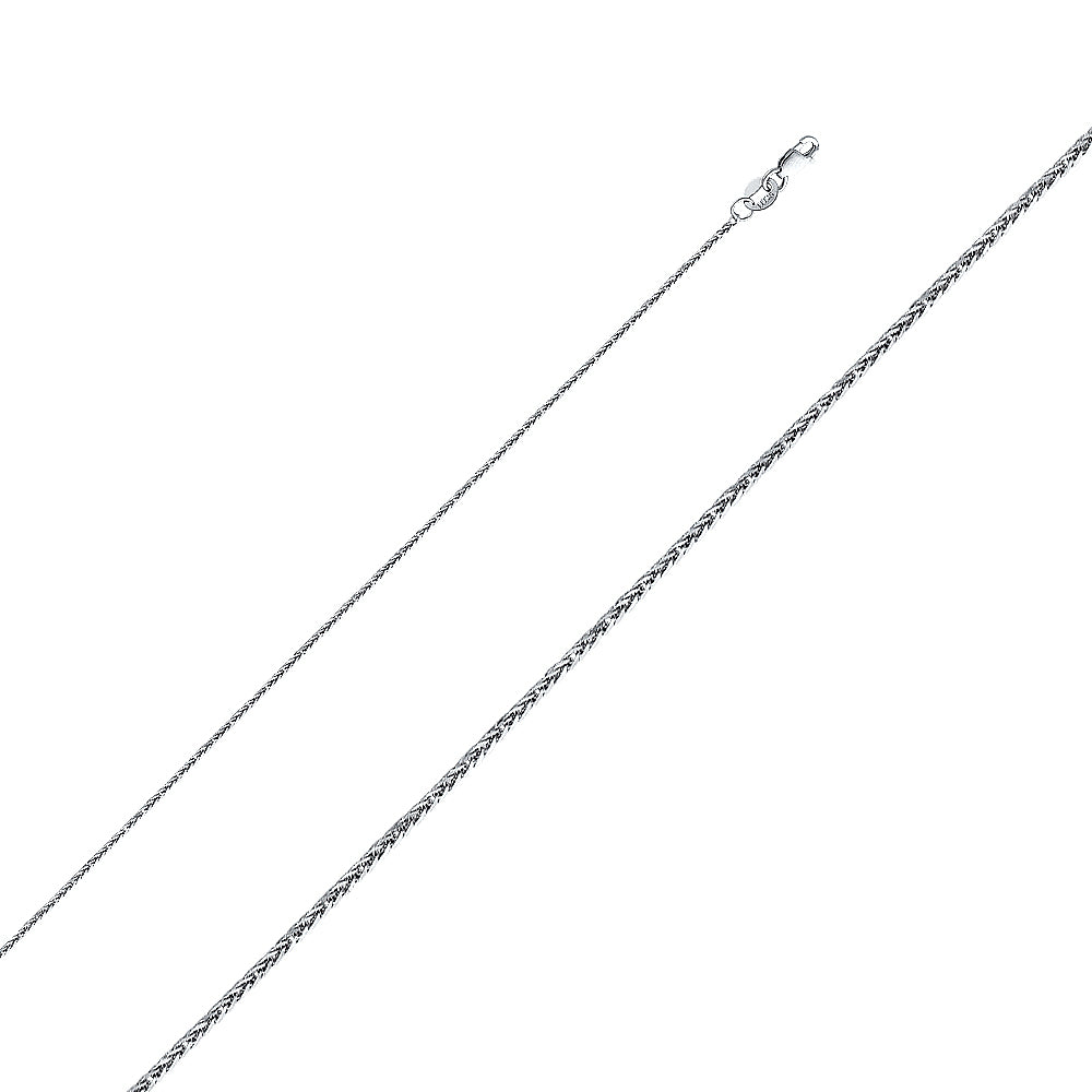 14k White Gold 0.8mm Square Diamond-Cut Wheat Chain - Model CH-0195