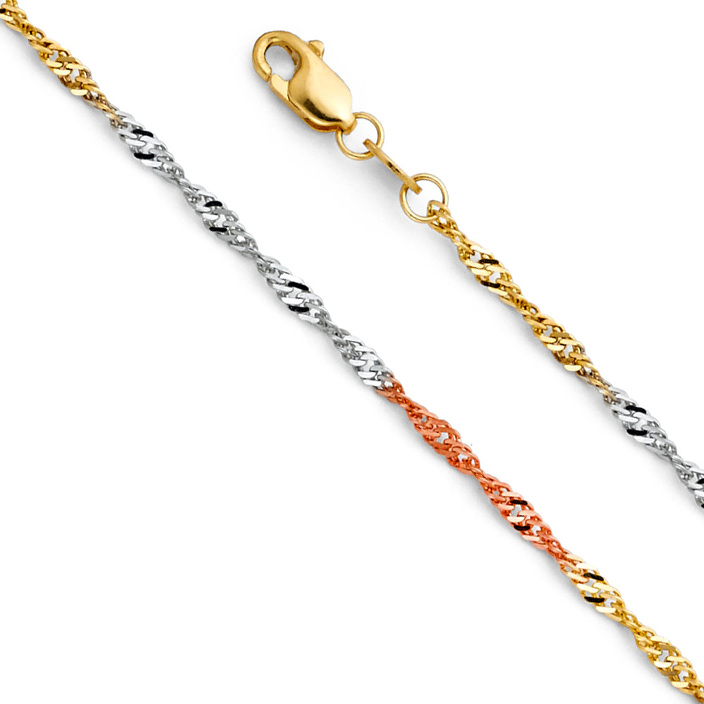 14k Gold 1.8mm Three-Tone Singapore Chain - Model CH-0284