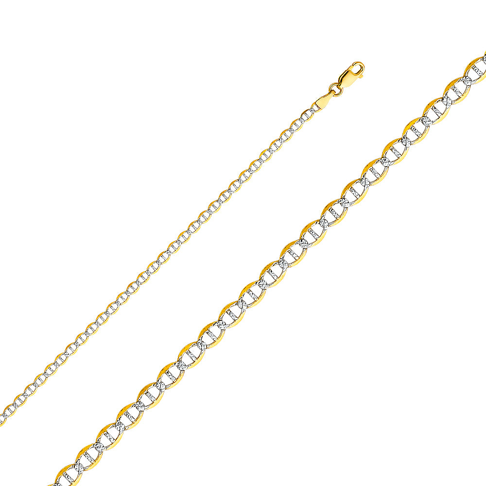 14k Gold 4.4mm Lightweight Two-Tone Flat Mariner 7 Inch Bracelet - Model CH-0339