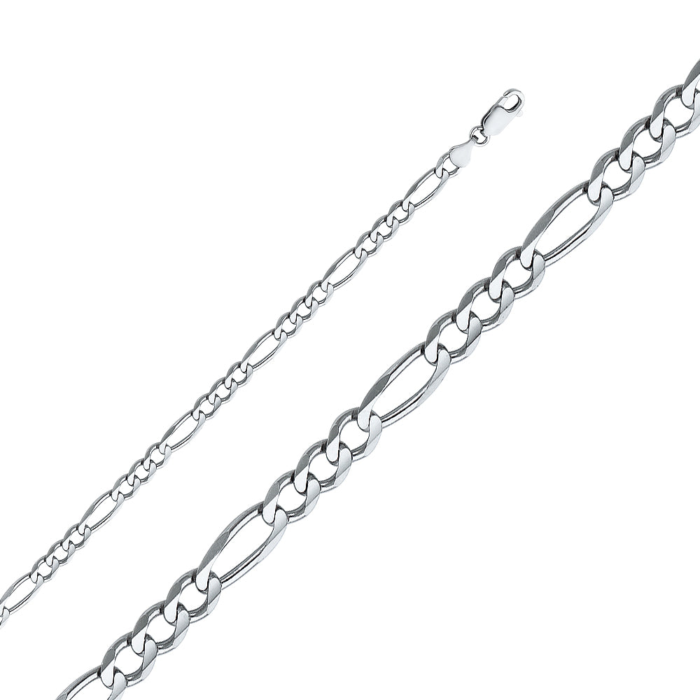 14k 4.7mm White Gold Concave Figaro Chain - Model CH-0342