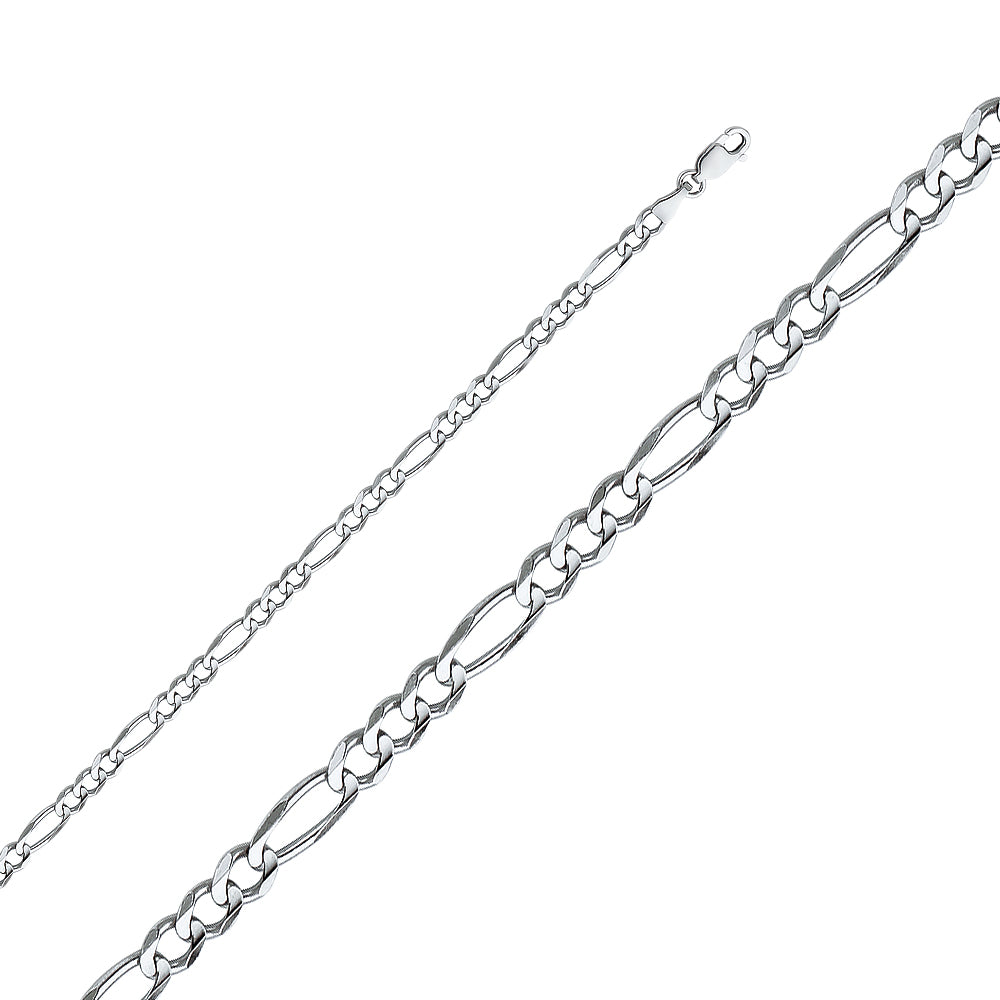 14k 4mm White Gold Concave Figaro 7.5 Inch Bracelet - Model CH-0343