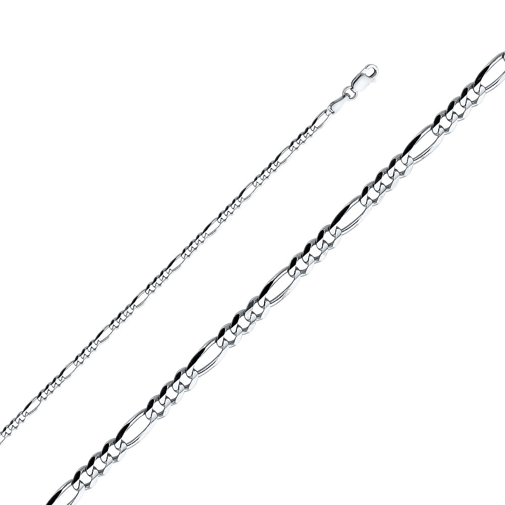 14k 3.1mm White Gold Concave Figaro Chain - Model CH-0344