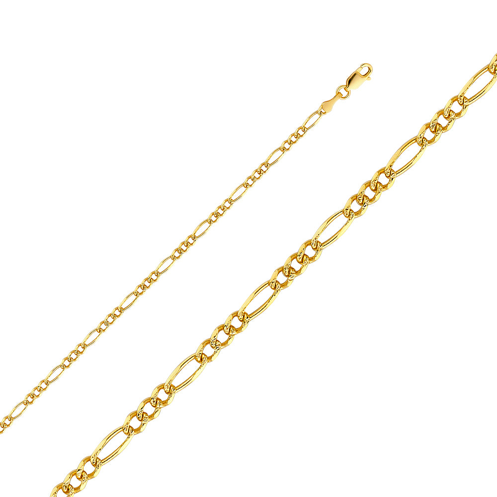 14k Gold 3.1mm Figaro 7 Inch Bracelet - Model CH-0354