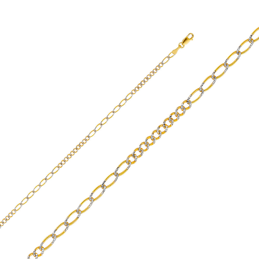 14k Gold 2.6mm Two-Tone Figaro Chain - Model CH-0356