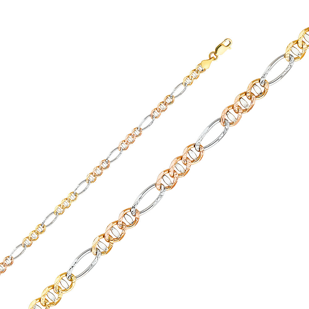 14k Gold 3.9mm Three-Tone Concave Ficonucci Chain - Model CH-0364