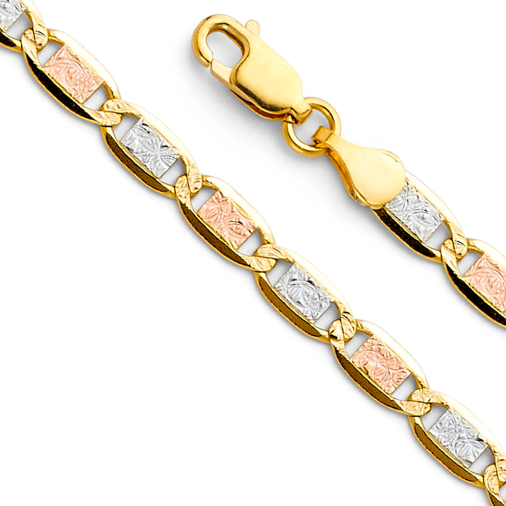 14k Gold 4.2mm Three-Tone Valentino 7.5 Inch Bracelet - Model CH-0372