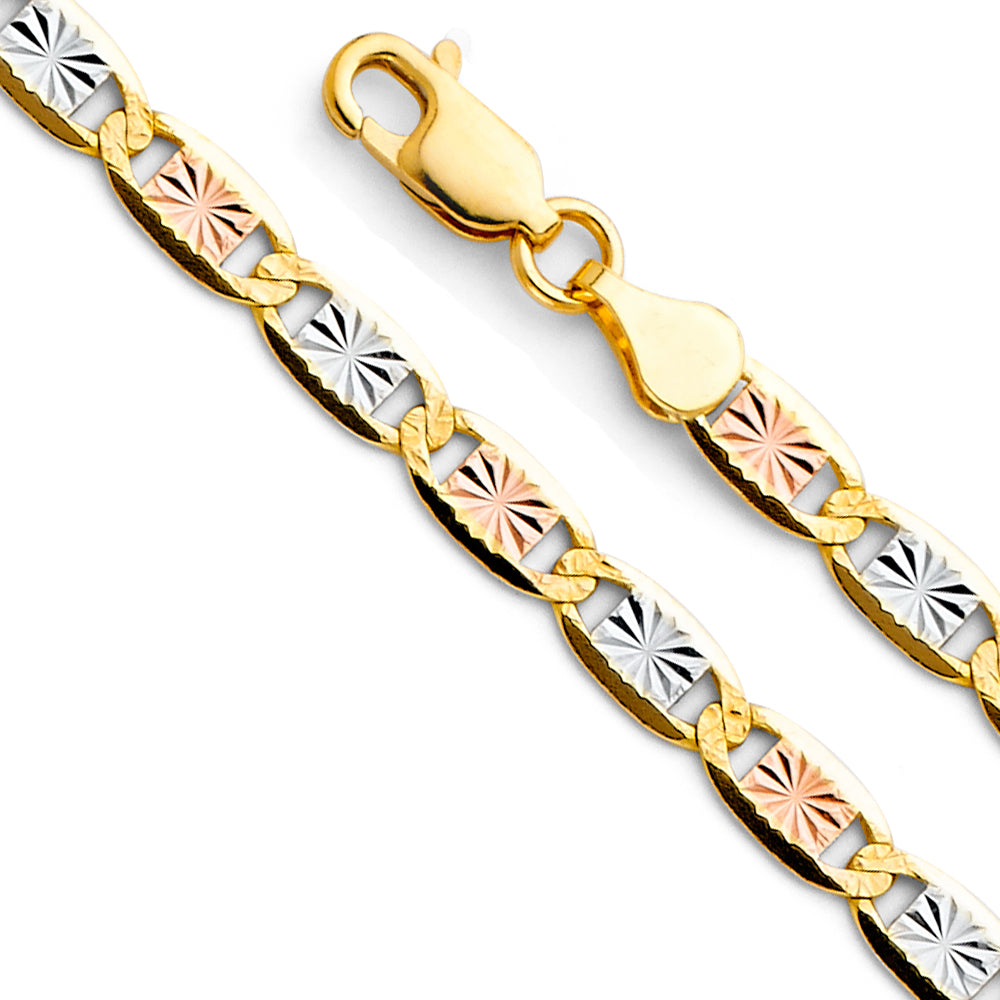 14k Gold 4.2mm Three-Tone Valentino Star Diamond-Cut Chain - Model CH-0375