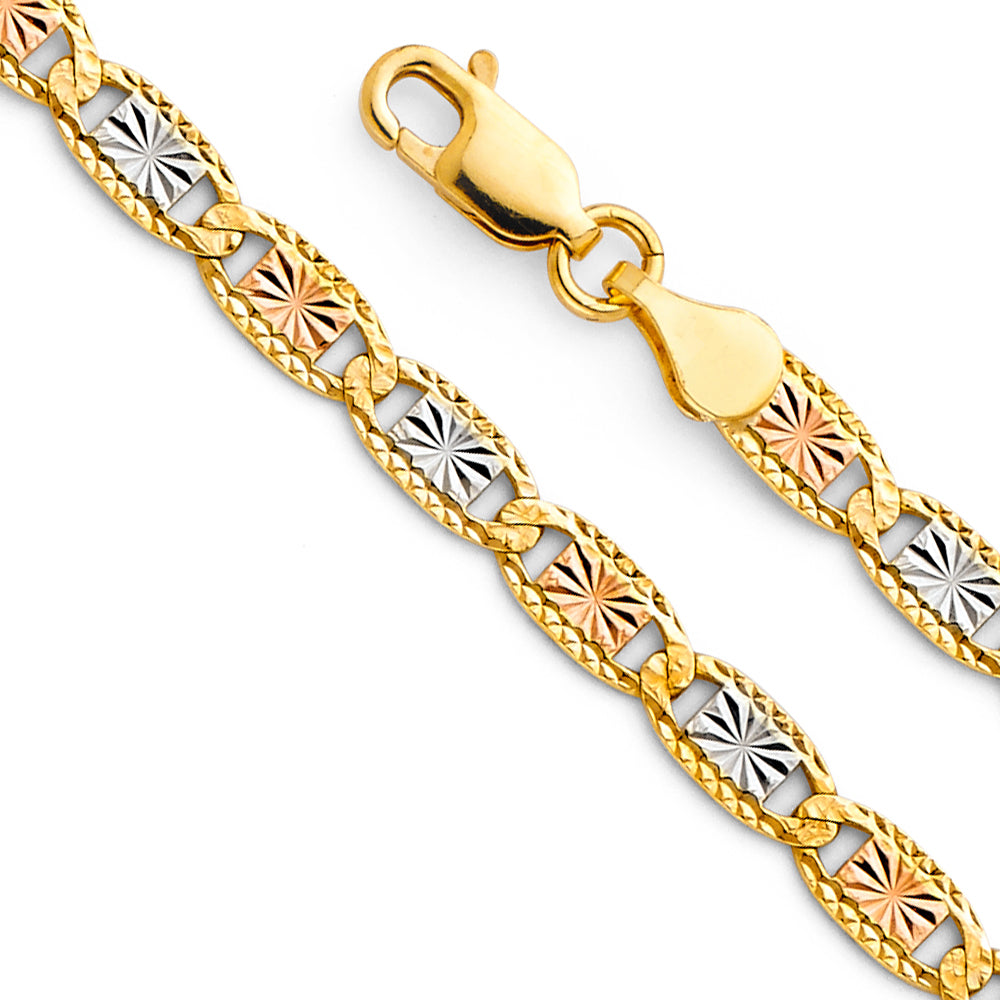 14k Gold 4.2mm Three-Tone Valentino Star/edge Diamond-Cut Chain - Model CH-0378