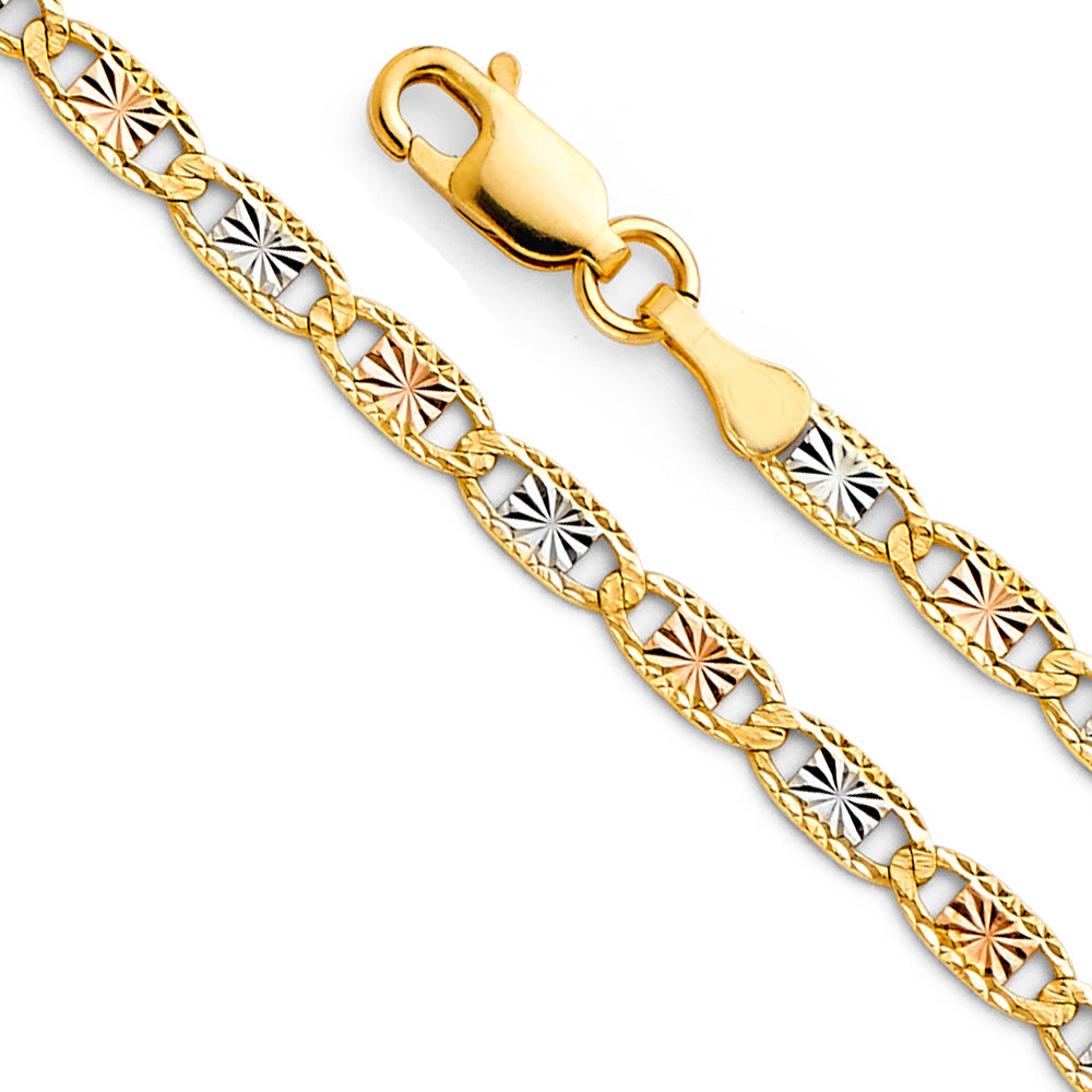 14k Gold 3.3mm Three-Tone Valentino Star/edge Diamond Cut Chain - Model CH-0379