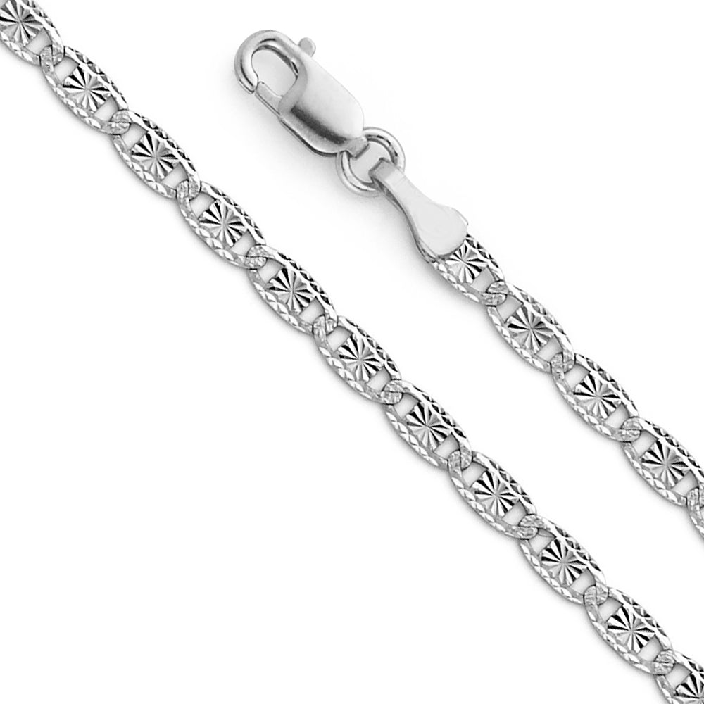 14k White Gold 2.6mm Valentino Star/edge Diamond-Cut 7 Inch Bracelet - Model CH-0381
