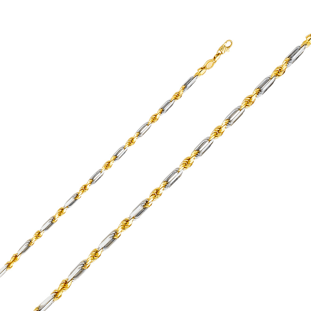 14k Gold 4mm Two-Tone Figarope 8.5 Inch Bracelet - Model CH-0396