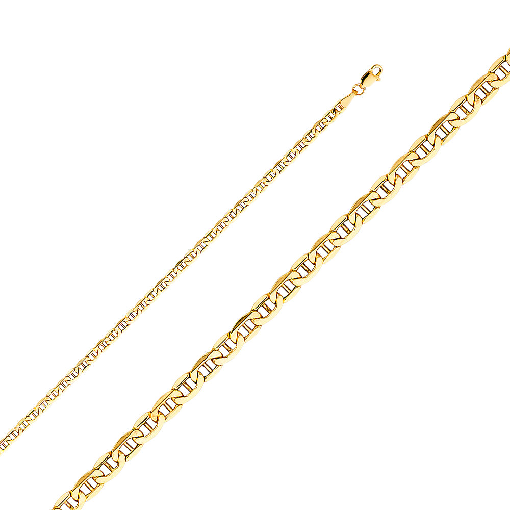 14k Gold 3.5mm Hollow Mariner Bevelled 7.5 Inch Bracelet - Model CH-0413