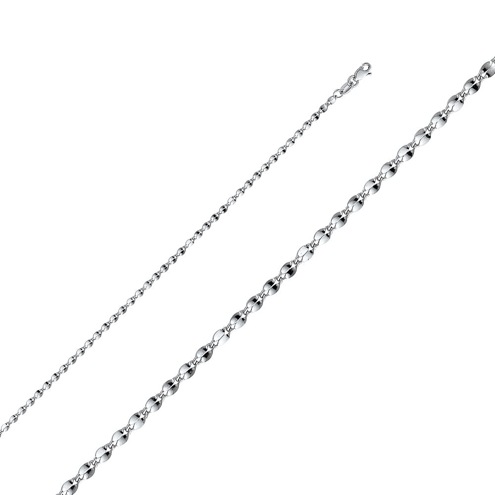 14k White Gold 2.2mm Hollow Curve Mirror Chain - Model CH-0458