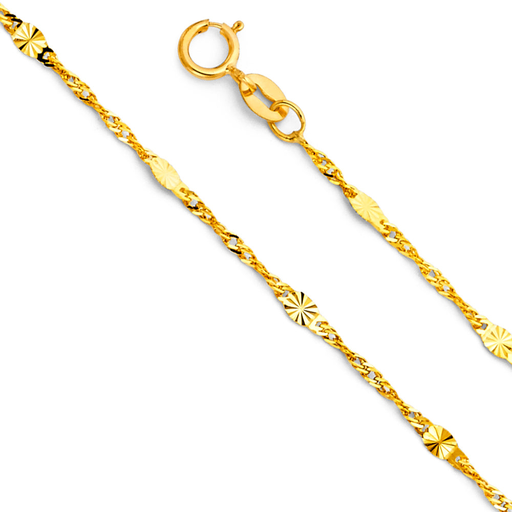 14k Gold 1.4mm Singapore Diamond-Cut Oval Bar Chain - Model CH-0478