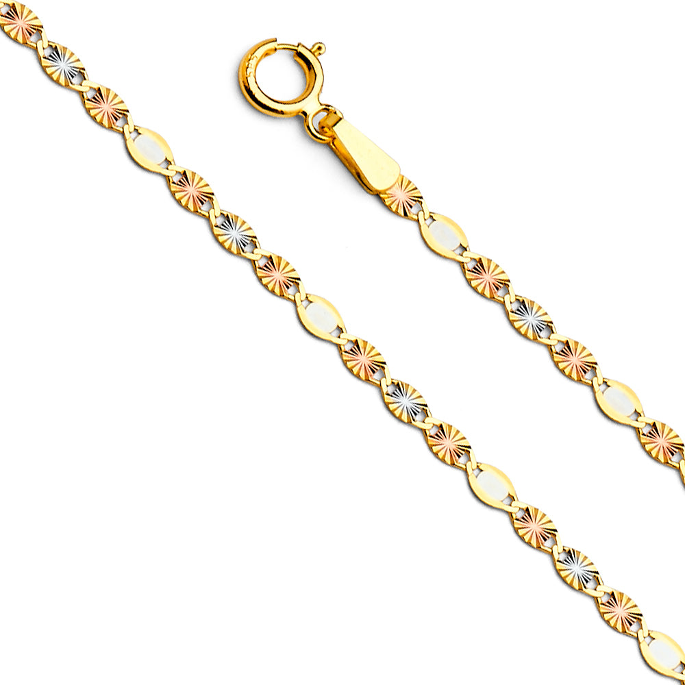 14k Gold 2.1mm Three-Tone Flat Valentino Alt-star Diamond-Cut Chain - Model CH-0515