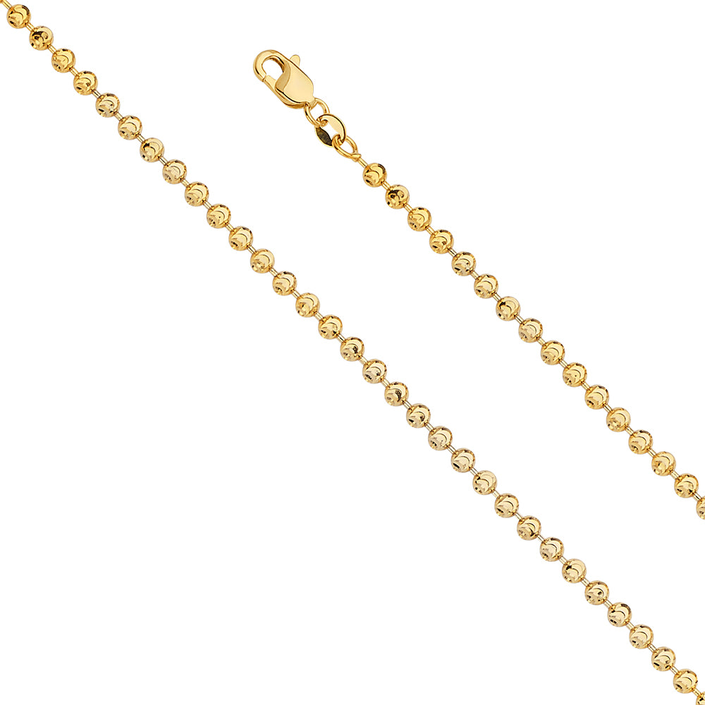 14k 3mm Moon-cut Bead Chain Bracelet 7 Inch - Model CH-0550 - Charlie & Co. Jewelry