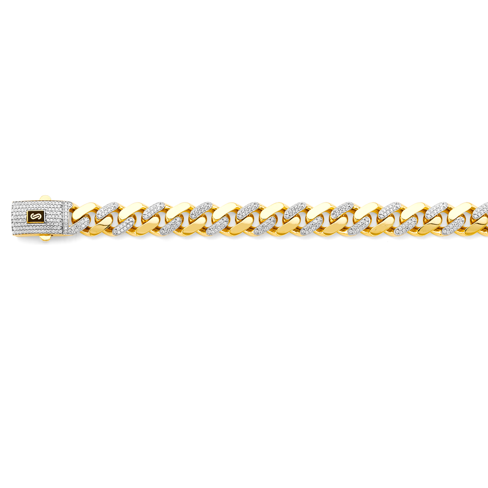14k Gold Two-Tone 13.5mm Monaco Curb With CZ Link Chain - Model CH-0591