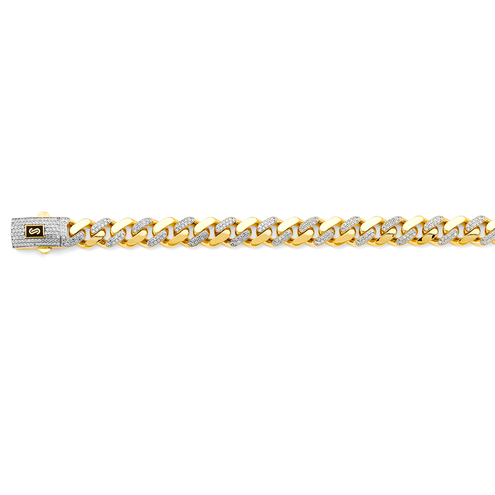 14k Gold Two-Tone 11.5mm Monaco Curb With CZ Link Chain - Model CH-0592