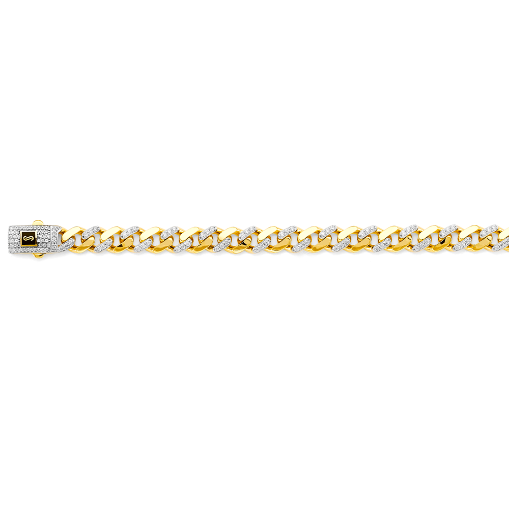 14k Gold Two-Tone 8.0mm Monaco Curb With CZ Link Chain - Model CH-0594
