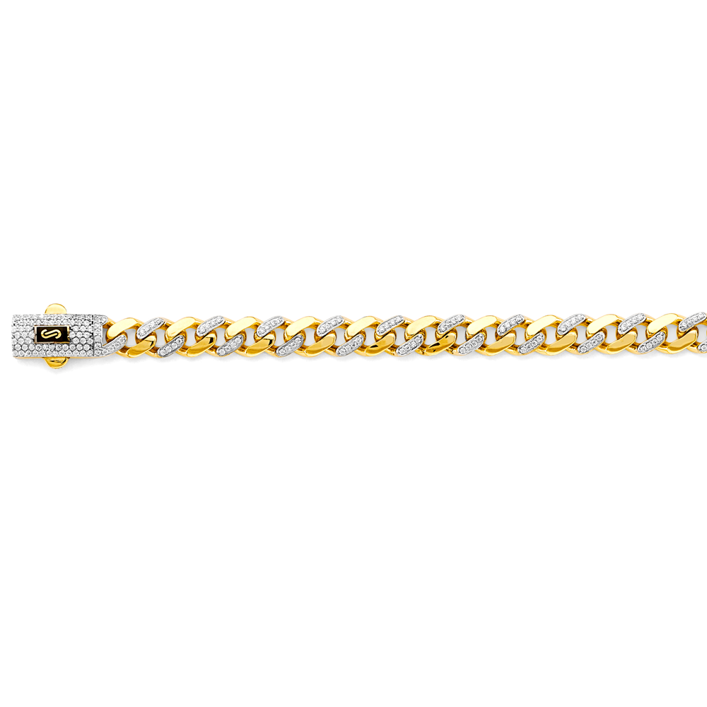 14k Gold Two-Tone 6.5mm Monaco Curb With CZ Link 8 Inch Bracelet - Model CH-0595