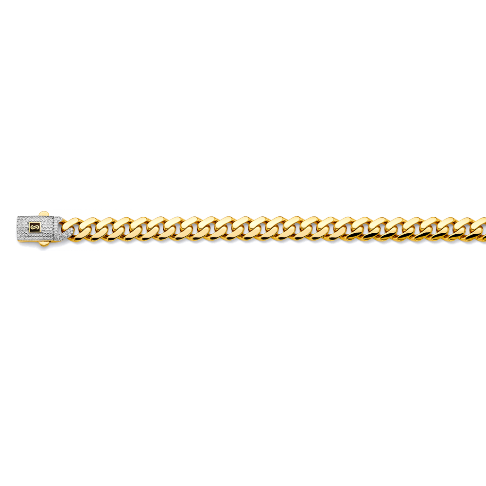 14k Gold Two-Tone 9.5mm Monaco Curb With CZ Lock Chain - Model CH-0614