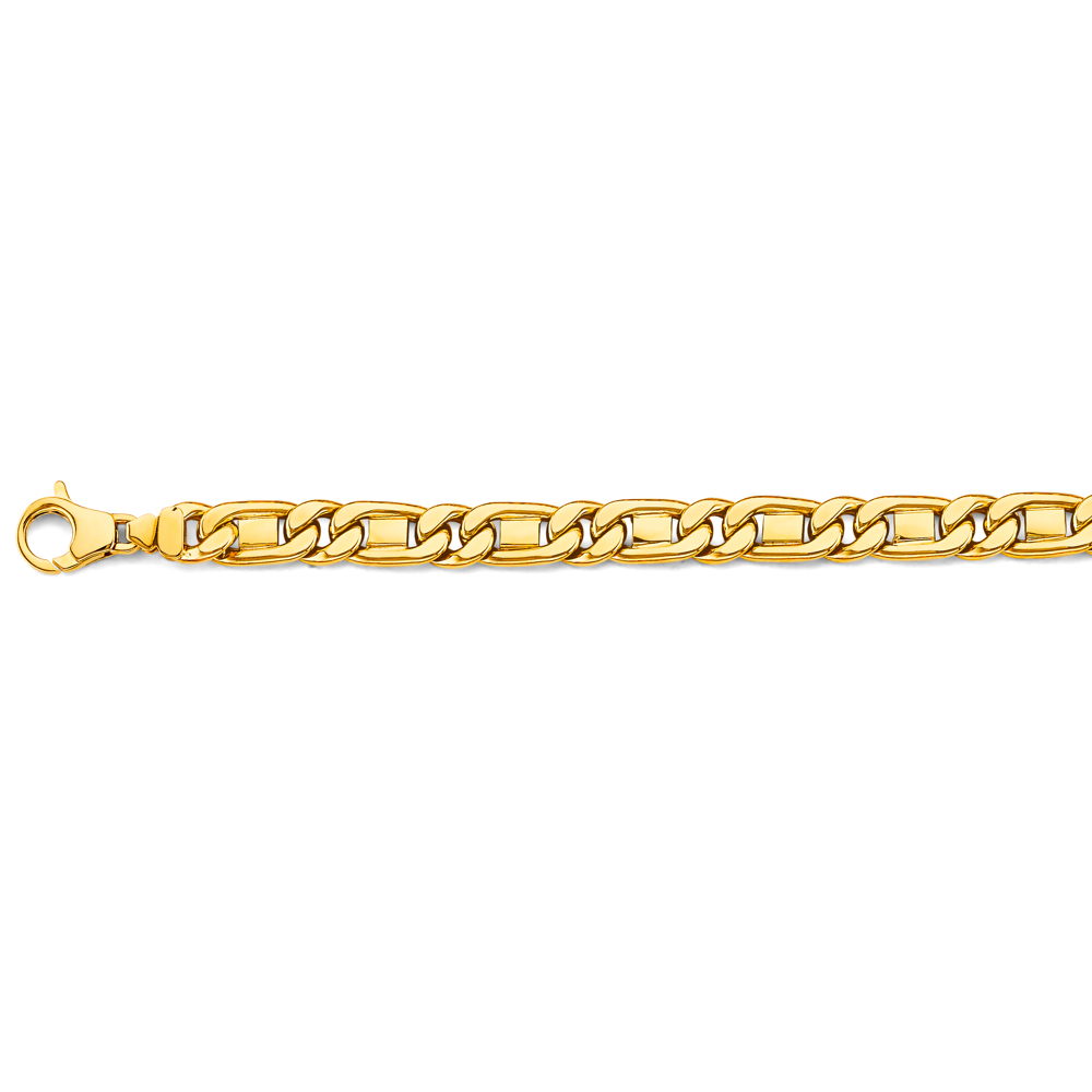 14k 7.7mm Hollow Tiger Eye Chain Bracelet 8 Inch - Model CH-0647