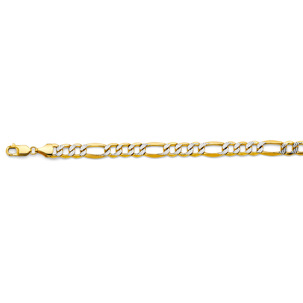 14k Gold Two-Tone 8.6mm Hollow Bevel Figaro Chain - Model CH-0656