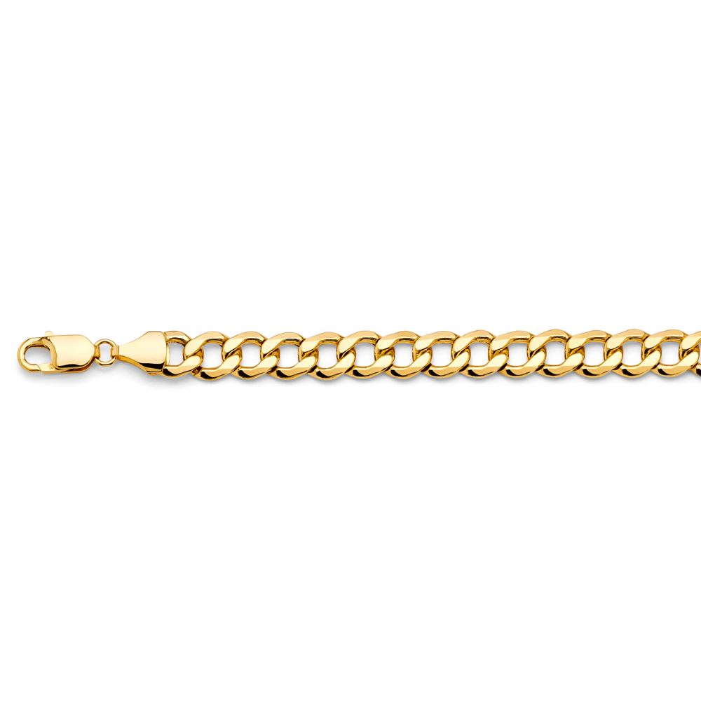 14k 8.9mm Hollow Bevelled Curb Chain Bracelet 8.5 Inch - Model CH-0660