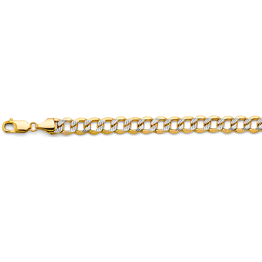 14k 2t 8.9mm Hol Bevelled Curb Chain Bracelet Wp 8.5 Inch - Model CH-0662