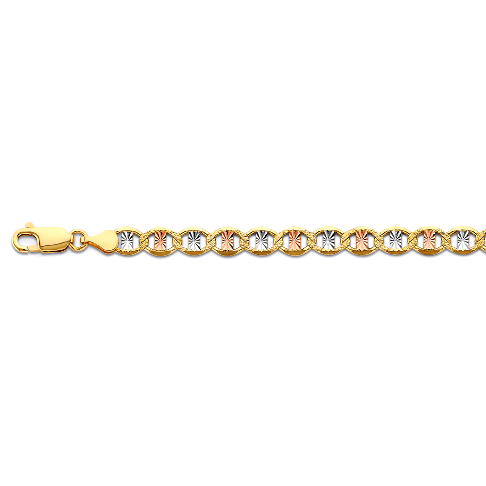 14k Gold Three-Tone 5.4mm Flat Mariner Star Diamond-Cut Bracelet 7.5 Inch  - Model CH-0667