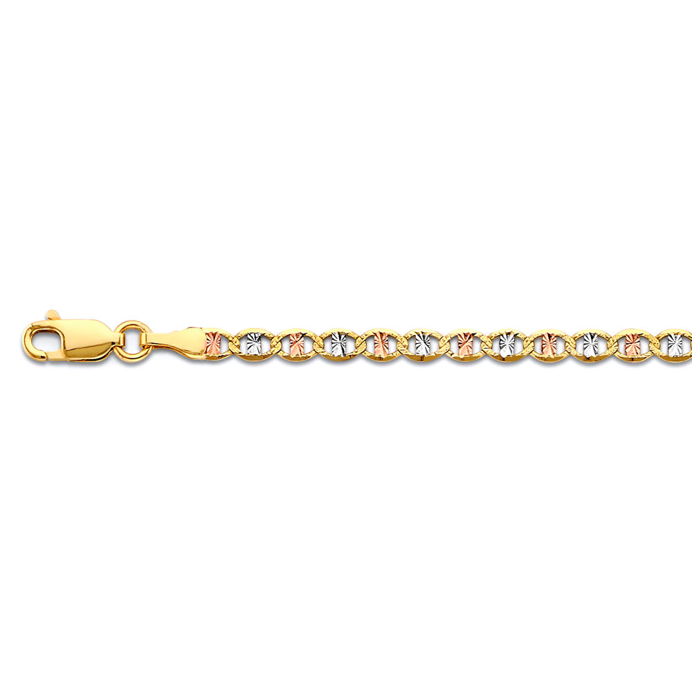 14k Gold Three-Tone 3.1mm Flat Mariner Star Diamond-Cut Chain - Model CH-0669