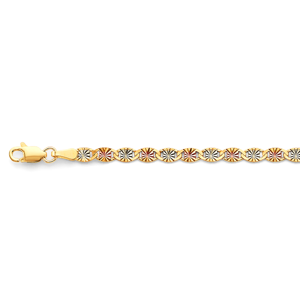 14k Gold Three-Tone 3.1mm Flat Valentino Star Diamond-Cut Chain - Model CH-0670