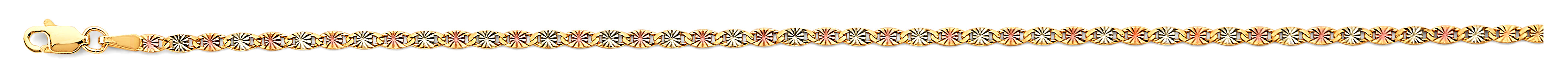 14k Gold Three-Tone 2.3mm Flat Valentino Star Diamond-Cut Chain - Model CH-0671