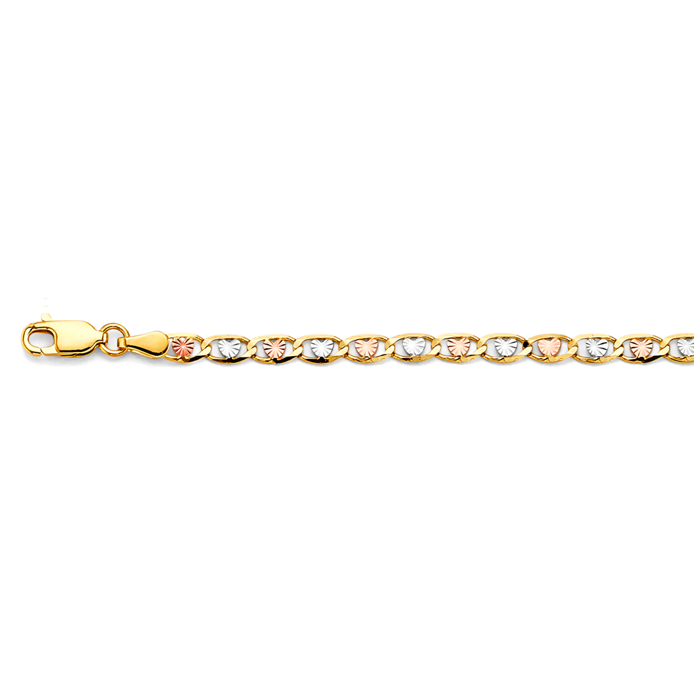 14k Gold Three-Tone 3.2mm Heart Valentino Star Diamond-Cut Chain - Model CH-0673