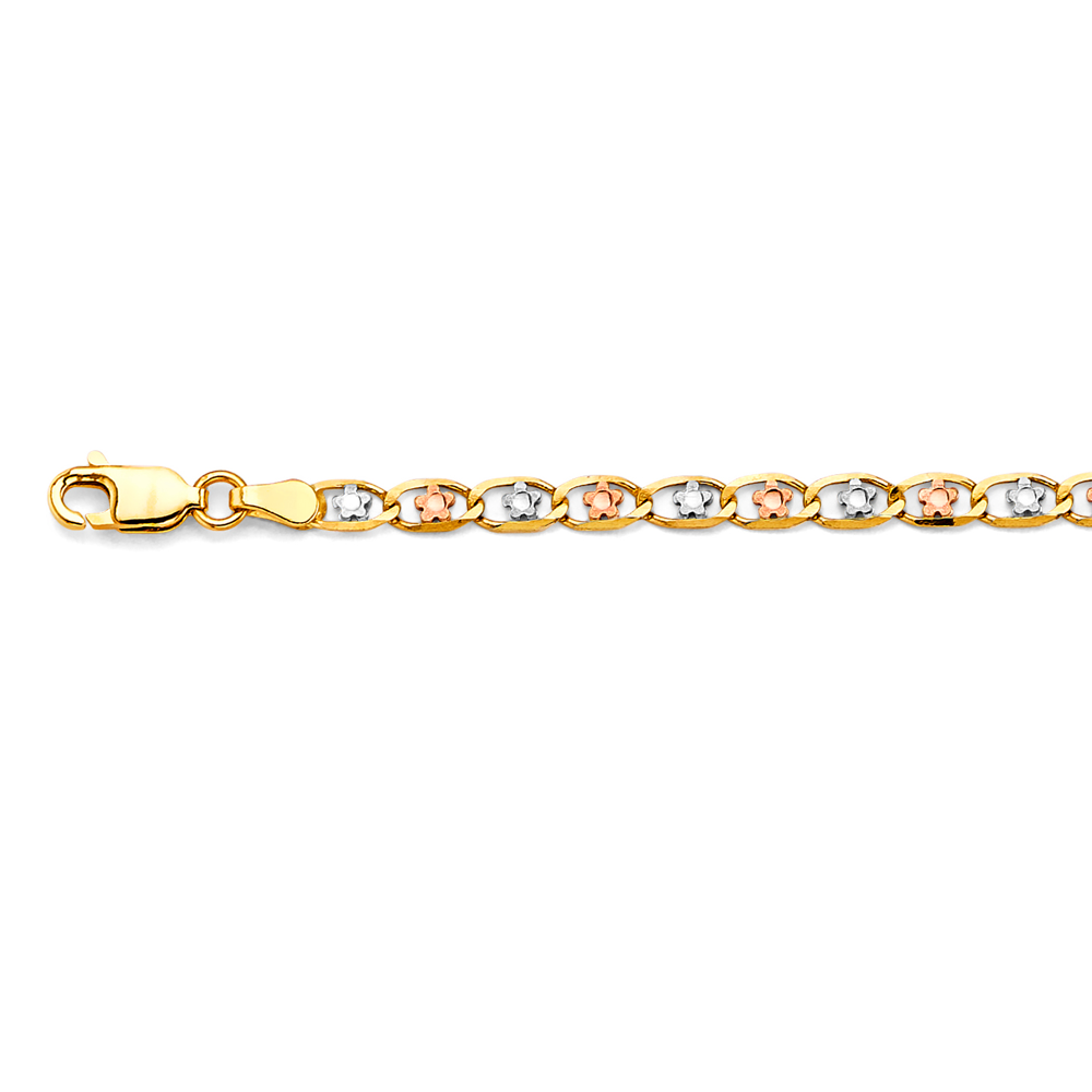 14k Gold Three-Tone 3.2mm Flower Valentino Star Diamond-Cut Chain - Model CH-0674