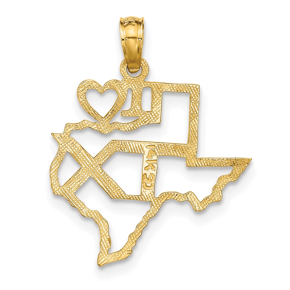 14K Gold 'I Love Texas' State Map Pendant - Charlie & Co. Jewelry