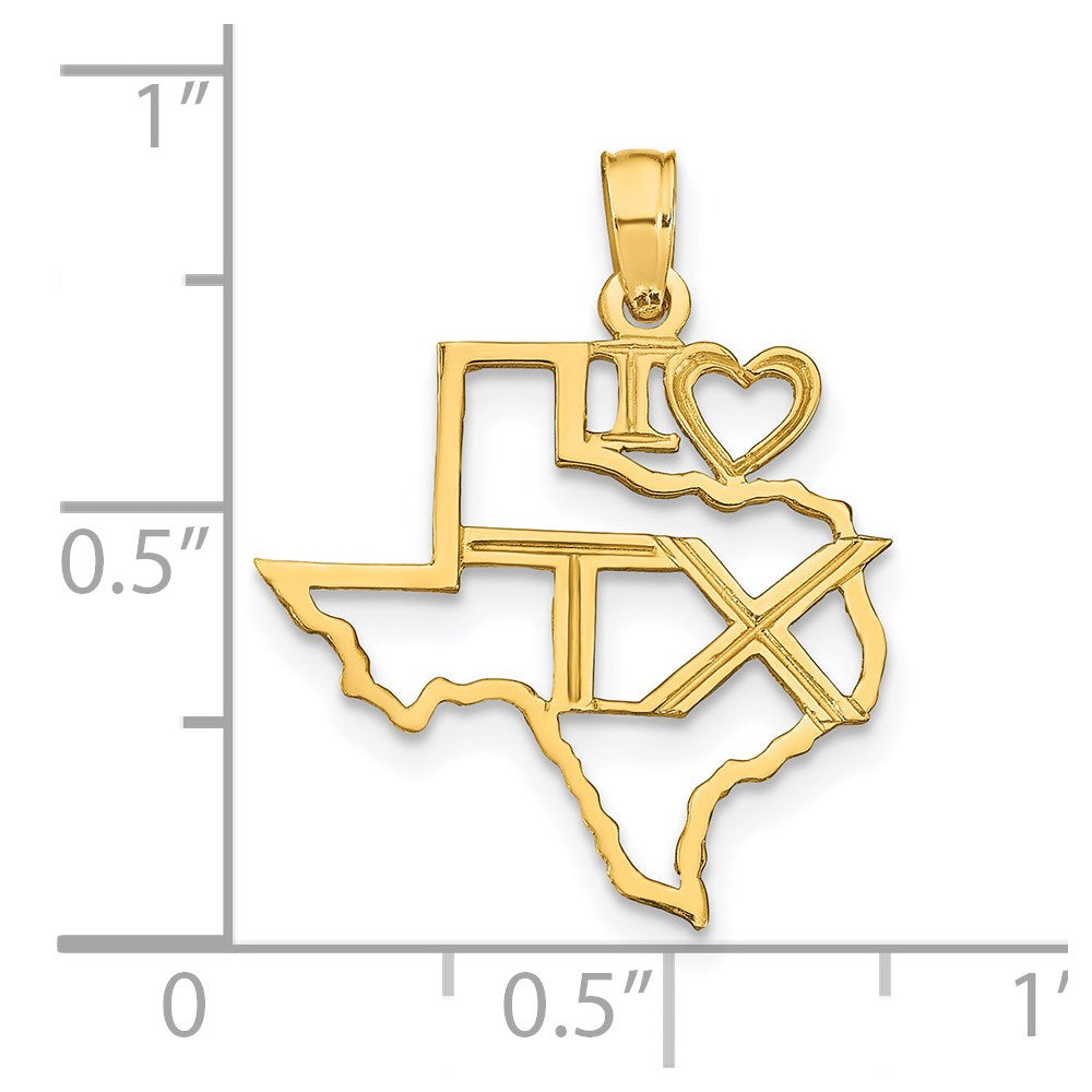 14K Gold 'I Love Texas' State Map Pendant - Charlie & Co. Jewelry